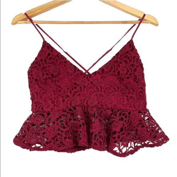 -Forever 21 Lace Peplum Crop Top M - Picture 1 of 6